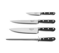 Sabatier Trompette - Juego de 3 cuchillos de cocina y 1 rifle de afilar, acero 5Cr15MoV, acabado satinado, color negro