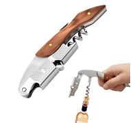 Sacacorchos Camarero Profesional 3 en 1 - Sommelier con Cortacápsulas y Doble Palanca - Abridor de Vino Plegable de Acero Inoxidable y Madera - Abrebotellas para Bar, Restaurante y Hogar