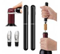 Sacacorchos Profesional de Aire a Presión con Cortacápsulas Integrado | Abridor de Vino y Abridor de Botellas Tipo Bolígrafo | Abrebotellas Elegante para Vinoteca (Negro pack 2)