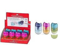 Sacapuntas + goma faber-Castell con bandeja de recuperación colores surtidos expositor 12 piezas