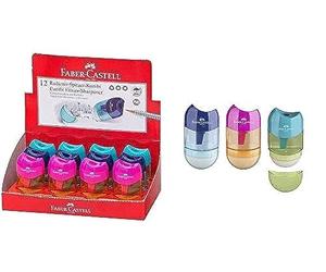 Sacapuntas + goma faber-Castell con bandeja de recuperación colores surtidos expositor 12 piezas