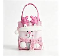 Saco de Navidad, bolsa de regalo de felpa rosa con purpurina con reno, muñeco de nieve de Papá Noel, adorno colgante de poliéster, soporte para dulces de Navidad para niños (alce)