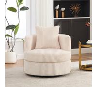 SACOOL Juego de 2 sillones de ocio giratorios de 360 grados, de pana, con reposabrazos acolchados de alta densidad, para dormitorio y sala de estar, color beige