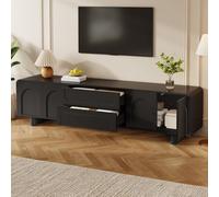 SACOOL Mueble de TV con forma redondeada, moderno mueble bajo para sala de estar, con puertas y cajones, diseño minimalista, aparador con espacio de almacenamiento, color negro
