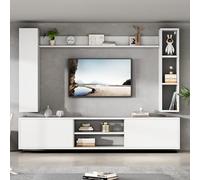 SACOOL TV Wohnwand-Set 180 x 35 x 33.5 cm con vitrinas (juego completo, 4 unidades), incluye tabla de TV, estantería de pie y 2 estantes de pared, juego de muebles de TV, mueble de TV de pie y