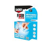 SADER Fixer Sin perforar Invisible - Adhesivo de doble cara extra invisible - Interior - Superficies lisas - Despegable sin huellas - Reutilizable - Color: Transparente - 1,5 m x 19 mm