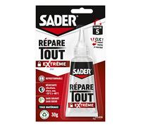 Sader Repara todo extremo: pegamento extra fuerte para todos los materiales, interiores y exteriores, pegamento de reparación/bricolaje, sin olor y sin disolventes, transparente, tubo de 30 g