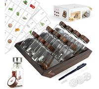 SAEIV Frascos De Especias Cuadrados Con Estante De Madera De Acacia 2-En-1 (FCM®) - Juego De 12X120Ml Saleros, 120 Etiquetas, Compatible Vertical & Cajón - Estante Cajón & Frascos Sin BPA