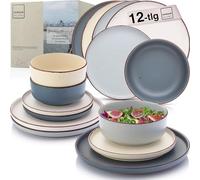 SÄNGER Bombay Moonlight Vajilla de 12 piezas, vajilla de gres para 4 personas, 4 platos llanos, 4 platos de postre, 4 cuencos, multicolor, colección Value