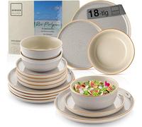 SÄNGER Rio Pearl Grey Vajilla de 18 piezas, vajilla de gres, juego de vajilla para 6 personas, 6 platos llanos, 6 platos de postre, 6 cuencos y cuencos grises, colección Value Collection
