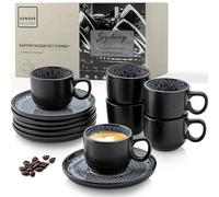 SÄNGER Sydney Juego de 12 tazas de espresso de loza, color gris oscuro, 80 ml, para 6 personas, apto para lavavajillas