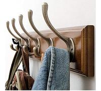SAeWare Perchero de madera de bambú montado en la pared, organizador de sombreros, perchero de pared, rústico vintage con ganchos de metal para colgar en el pasillo, sala de estar, 4 ganchos, 5