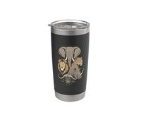 Safari Big Five Animales Gris Tono Retrato Diseño Vaso térmico de acero inoxidable de doble pared