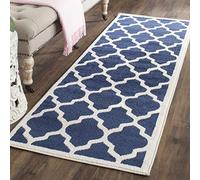 Safavieh Alfombra Geométrica para Sala de Estar, Comedor, Dormitorio - Amherst Collection, Pelo Corto, Azul Marino y Beige, 69 X 213 cm