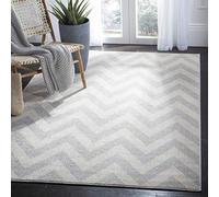 SAFAVIEH Alfombra Geométrica para Sala de estar, Comedor, Dormitorio - Amherst Collection, Pelo corto, Gris claro y beige, 152 X 244 cm