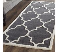 SAFAVIEH Alfombra Geométrica para Sala de estar, Comedor, Dormitorio - Cambridge Collection, Pelo corto, Gris oscuro y marfil, 76 X 244 cm