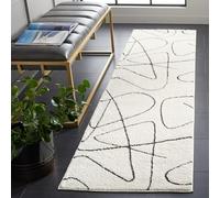 SAFAVIEH Alfombra Geométrica para Sala de estar, Comedor, Dormitorio - Melody Collection, Pelo corto, Marfil y Negro, 66 X 183 cm