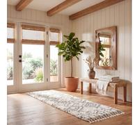 SAFAVIEH Alfombra Shag Sala de estar, Comedor, Dormitorio - Berber Fringe Shag Collection, Pelo corto, Crema y gris, 61 X 244 cm