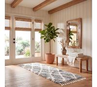 SAFAVIEH Alfombra Shag Sala de estar, Comedor, Dormitorio - Berber Fringe Shag Collection, Pelo corto, Gris y crema, 61 X 244 cm
