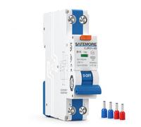SAFEMORE Interruptor Diferencial RCBO Tipo A 16A Curva B 30mA 1P+N 6kA,Azul | Disyuntor Bidireccional RCBO- Protección Magneto-térmica y de Alta Sensibilidad - Para Montaje en Carril DIN -Certificado TÜV