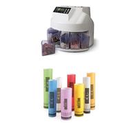 Safescan 1250 EUR Contadora de monedas cuenta valor y clasifica monedas mezcladas de euro - Clasificadora de monedas - Máquina contadora que cuenta monedas + Safescan CR-80 EUR - Rollos de papel