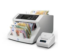 Safescan 2265 contadora de billetes para libras y euros con detección falsa en 5 puntos y conteo de billetes clasificados + Safescan TP-230 impresora térmica gris para imprimir resultados