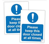 SAFESIGN Calcomanías autoadhesivas de PVC (200 mm x 150 mm), diseño con texto en inglés "Please Keep This Door Closed At All Times", 2 unidades, vinilo impermeable de seguridad y salud, cumple con la