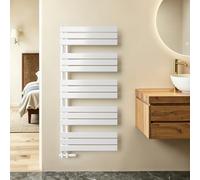 S'AFIELINA Radiador de diseño para baño, toallero Blanco, Panel Plano, Conexión Central, 1320x600mm, radiador para baño, secador de Toallas, 798 vatios（Válvula no incluida）