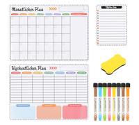 SAFIGLE Planificador Semanal Magnético Calendario Magnético Semanal y Mensual, para Nevera Pizarra Borrable en Seco de Resina Sintética, de Color Claro, Reutilizable, para Oficina y Hogar