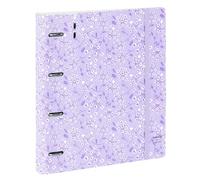 SAFTA | Archivador 4 Anillas 35 mm A4 PP Foam con Recambio 100 Hojas 90g y 5 Separadores, Carpesano Carpeta Anillas A4 Cierre de Goma y Apertura 360°, Morado Claro Estampado Flores