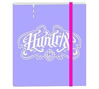 SAFTA | Archivador A4 K-Pop Demon Hunters Stationery 4 Anillas 35 mm con Recambio 100 Hojas Cuadrícula 5x5, Tapas PP Foam, Cierre Elástico, Separadores, Ranura Bolígrafo y Solapa, Medidas 27x4x32 cm