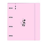 SAFTA | Archivador A4 Minnie Mouse Naive, Carpeta Archivador Escolar 4 Anillas Redondas 35 mm, Tapas PP Foam, Recambio 100 Hojas Cuadrícula 5x5 90 g, Cierre Elástico y Separadores, Medidas 27x4x32 cm