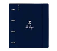 SAFTA | Archivador Carpeta A4 El Pulpo 4 Anillas Redondas 35 mm, Tapas PP Foam Azul Marino, Recambio 100 Hojas Cuadrícula 5x5 90 g/m², Cierre Elástico, Separadores y Portabolígrafo, Medidas 27x4x32 cm