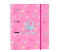 Safta BENETTON HEART - Carpeta 4 Anillas de 35 cm con 100 Hojas A4, Ideal para Niños de Diferentes Edades, Cómoda y Versátil, Calidad y Resistencia, 27x3.5x32 cm