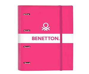 Safta BENETTON Raspberry - Carpeta 4 Anillas de 35 cm con 100 Hojas A4, Ideal para Niños de Diferentes Edades, Cómoda y Versátil, Calidad y Resistencia, 27x3.5x32 cm, Color Rosa fucsia