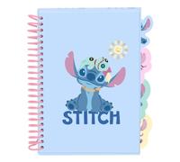 Safta | Bloc de Notas A5 Disney Stitch Stationery, Tapa Dura y Encuadernación Espiral Rosa, 80 Hojas 80 g/m², 4 Separadores Interiores, Medidas 14,8x21 cm