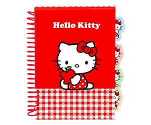 Safta | Bloc de Notas A5 Hello Kitty, Cuaderno Escolar con Tapas Duras y Espiral, 80 Hojas 80 g/m², 4 Separadores Interiores, Papelería Vuelta al Cole Infantil y Juvenil, Medidas 14,8x21 cm
