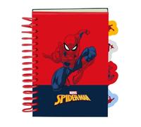 Safta | Bloc de Notas A6 Marvel Spider-Man con Tapas Duras, 80 Hojas 80 g/m² y 4 Separadores Interiores, Cuaderno Escolar Infantil y Juvenil, Espiral Resistente, Vuelta al Cole, Medidas 10,5x14,8 cm