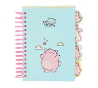 Safta | Bloc de Notas A6 Pembe The Pink Cat, Tapa Dura y 80 Hojas 80 g/m², Cuaderno Escolar con 4 Separadores Interiores, Encuadernación Espiral Rosa, Vuelta al Cole, Medidas 10,5x14,8 cm