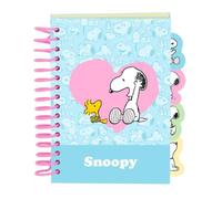 Safta | Bloc de Notas A6 Snoopy, Cuaderno Escolar con Tapas Duras y Espiral Rosa, 80 Hojas 80 g/m², 4 Separadores Interiores, Papelería para Vuelta al Cole, Infantil y Juvenil, Medidas 10,5x14,8 cm