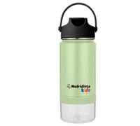 SAFTA | Botella Térmica 420 ml Real Madrid Infantil, Acero Inoxidable 304 Doble Capa, Aislamiento al Vacío Triple, Sin BPA, Antifugas, con Pajita Interior y Vaso Incorporado, Medidas 7x7x24 cm