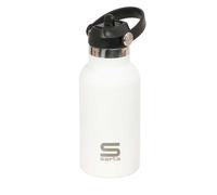 SAFTA | Botella Termo 350 ml Safta Infantil Blanca, Acero Inoxidable Doble Pared con Aislamiento, Mantiene 12 h Caliente y 24 h Frío, Base de Silicona, Tapón con Válvula y Asa, Medidas 7,3x7,3x19,5 cm