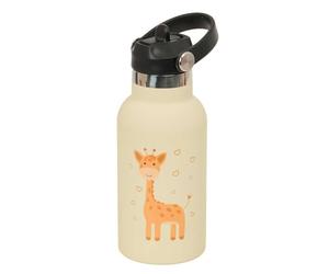 SAFTA | Botella Termo 350 ml Safta Infantil Jirafa, Acero Inoxidable Doble Pared con Aislamiento, Base de Silicona, Mantiene 12 h Caliente y 24 h Frío, Tapón con Válvula y Asa, Medidas 7,3x7,3x19,5 cm