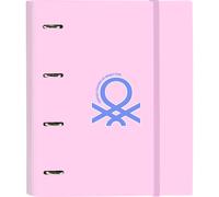 SAFTA CARPETA 4 ANILLAS 35MM CON RECAMBIO BENETTON "PINK" - Carpeta Anillas Licencia Oficial - Diseño Exclusivo - Ideal para Uso Diario - Material Duradero - Compatible con Hojas A4