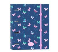 SAFTA | Carpeta Folio A4 Blackfit8 Mariposas 4 Anillas Redondas 35 mm con Recambio 100 Hojas Cuadrícula 5x5, Tapas Duras Forradas, Cierre Elástico, Separadores Interiores, Medidas 27x3,5x32 cm