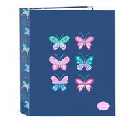 SAFTA | Carpeta Folio Blackfit8 Mariposas 4 Anillas Redondas 40 mm, Lomo Ancho 60 mm, Tapas Duras Forradas, Archivador Escolar Resistente para Vuelta al Cole, Azul Marino, Medidas 27x6x33 cm