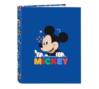 SAFTA | Carpeta Folio Disney Mickey Mouse Today 4 Anillas Mixtas 25 mm, Tapas Duras Forradas, Archivador Escolar Infantil y Juvenil, Formato Folio, Diseño Azul con Mickey, Medidas 26,5x4x33 cm
