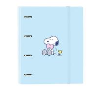SAFTA | Carpeta Folio Snoopy Love 4 Anillas Redondas 35 mm con Recambio A4 100 Hojas Cuadrícula 5x5, Tapas Duras Forradas, Cierre Elástico, Separadores Interiores, 80 g/m²