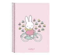 SAFTA Cuaderno Espiral A6 Microperforado 120 Hojas 60g Tapa Forrada Cuadrícula 5mm - Diseño Miffy Flores