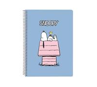 SAFTA Cuaderno Espiral Cuarto - 80 Hojas 60g, Cuadrícula 4 mm, Tapa Extradura con Diseño Snoopy para Escuela u Oficina